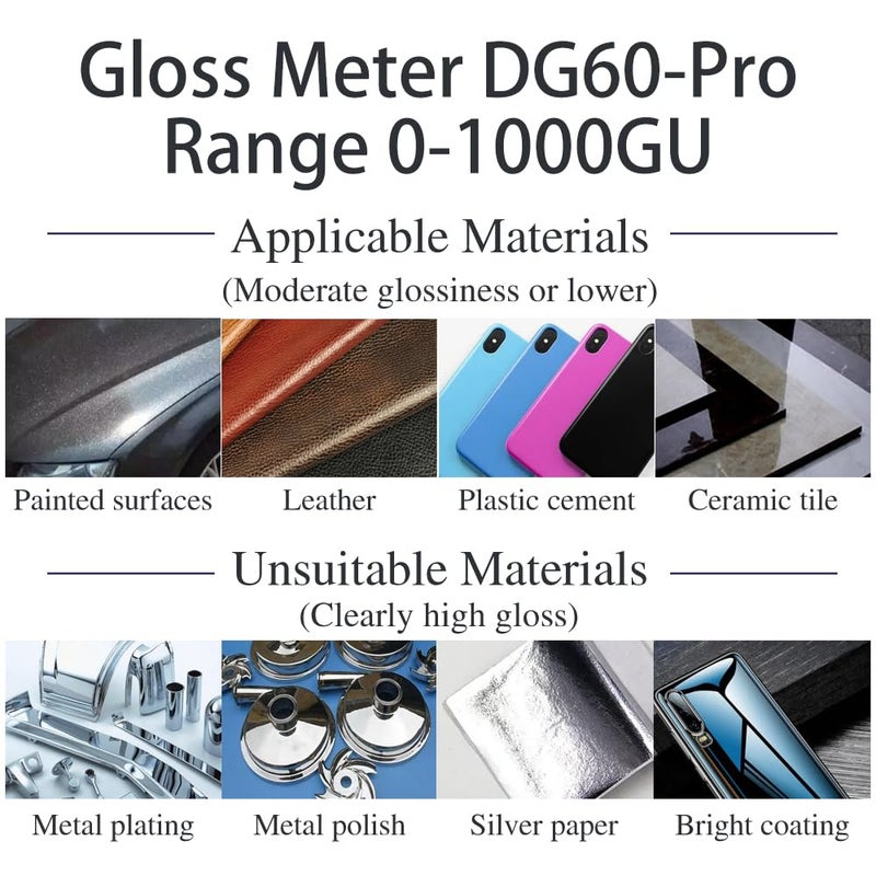 VEYKOLOR جهاز قياس اللمعان DG60-Pro، محمول للسفر التجاري، نطاق 0-1200GU، زاوية واحدة 60°، جهاز قياس لمعان عالمي لمختلف الصناعات - Image 4